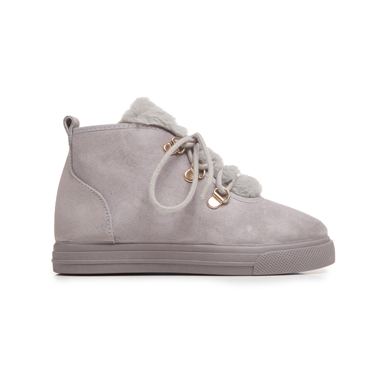  Childrenchic Suede Lace-Up Sneaker Booties with Faux-Fur in Gray - Grey - Bonton