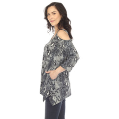 Women's Snake Print Cold Shoulder Tunic