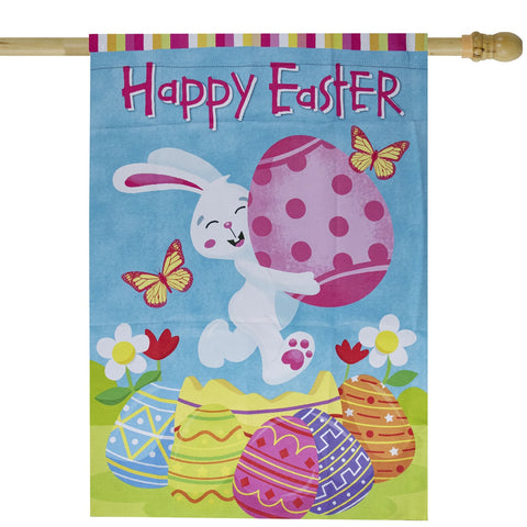Happy Easter Bunny With Eggs Outdoor House Flag 28" X 40"