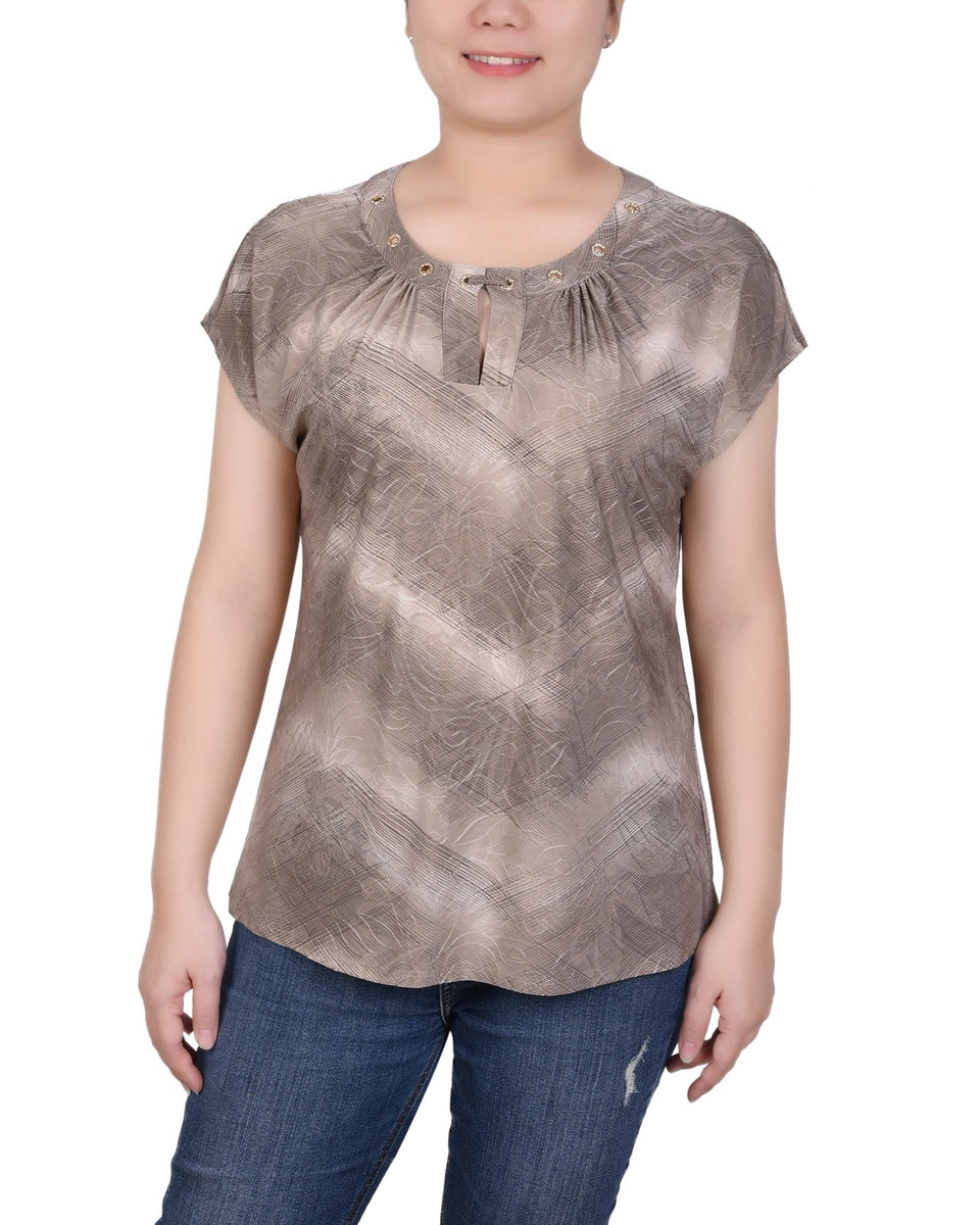  NY Collection Extended Sleeve Top With Grommets - Emerald Waves - Bonton
