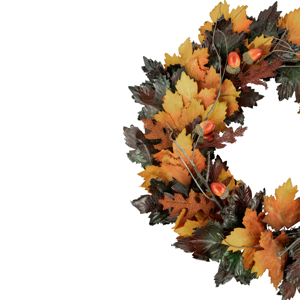 Northlight Brown and Green Autumn Harvest Artificial Leaves Wreath - 20 Inch  Unlit - Default Title - Bonton