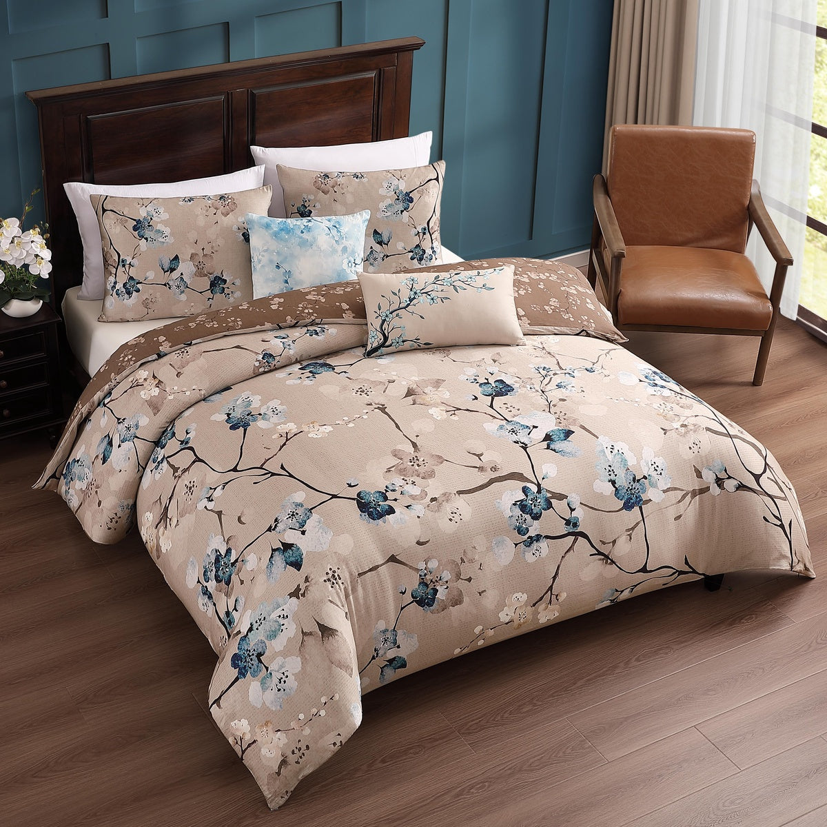  Bebejan Bebejan Blue Blossom 5 Piece Reversible Comforter Set - QUEEN - Bonton