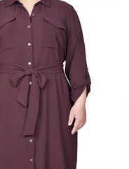 Plus Size Long Roll Tab Sleeve Shirtdress