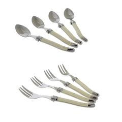 Laguiole Cocktail or Dessert Spoons and Forks, Set of 8, Faux Ivory