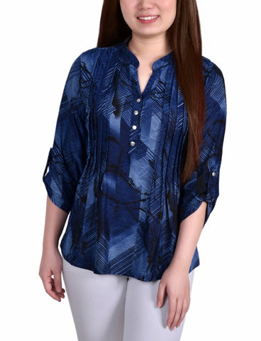 3/4 Roll Tab Sleeve Y Neck Top