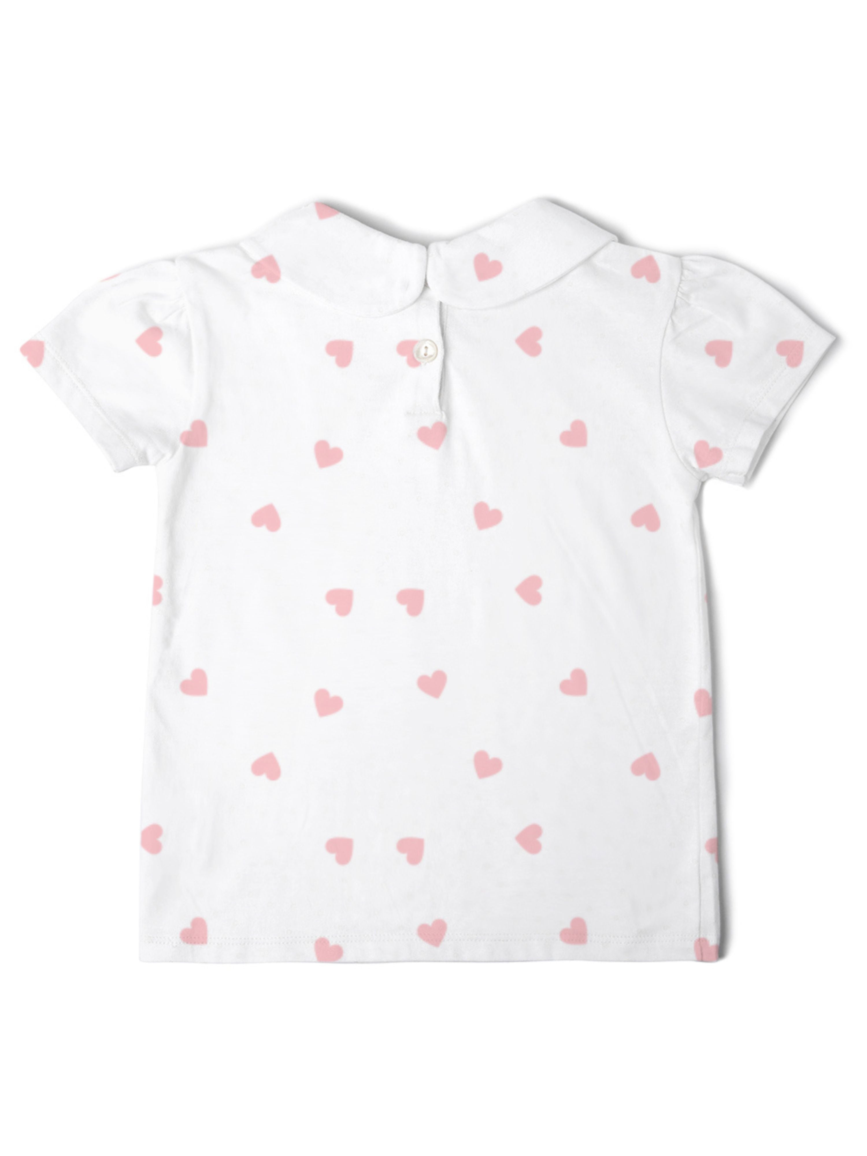  Dotty Dungarees Short Sleeved Peter Pan Collar T-Shirt - Pink Dot - Bonton