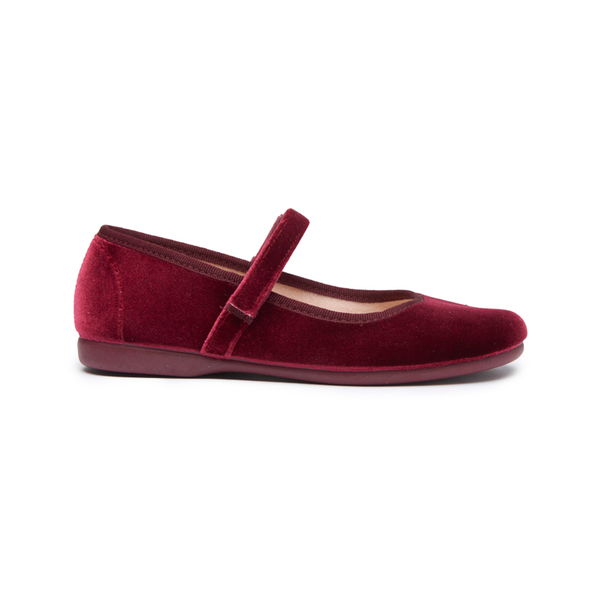  Childrenchic Classic Velvet Mary Janes in Burgundy - Burgundy - Bonton