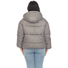 Plus Size Full Front Zip Hooded Bomber Puffer Coat