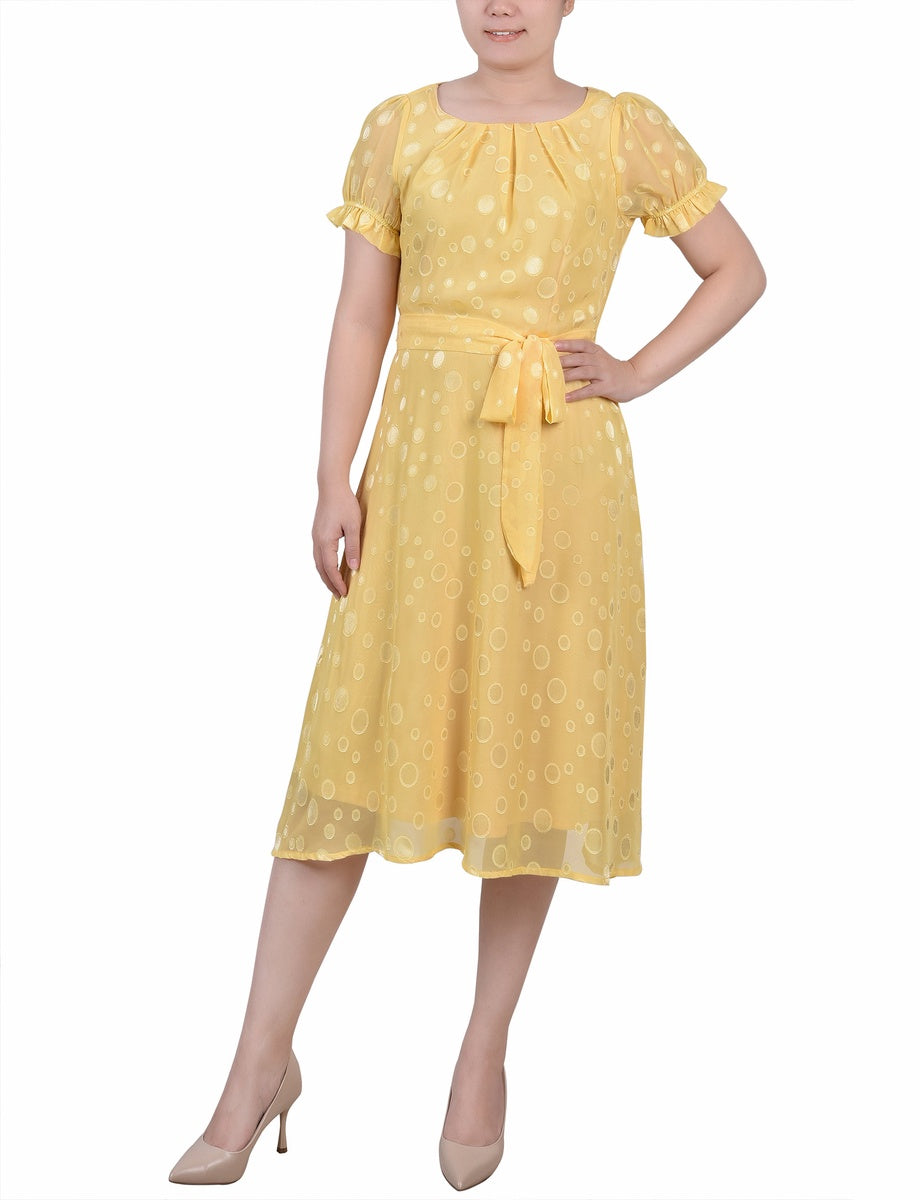  NY Collection Short Sleeve Belted Swiss Dot Dress - Mellow Rose Rectangle - Bonton