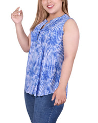 Plus Size Sleeveless Jacquard Y Neck Top