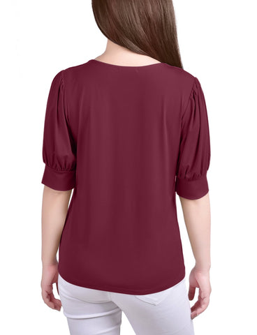 Short Sleeve Balloon Sleeve Top With Hardware