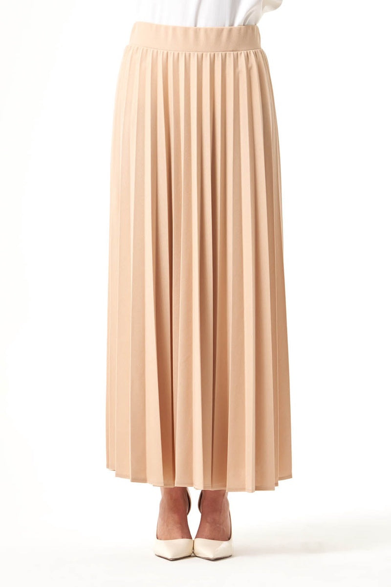  Mizalle Beiege Waisted Pleated Midi Skirt - Skirt - Beige - Bonton