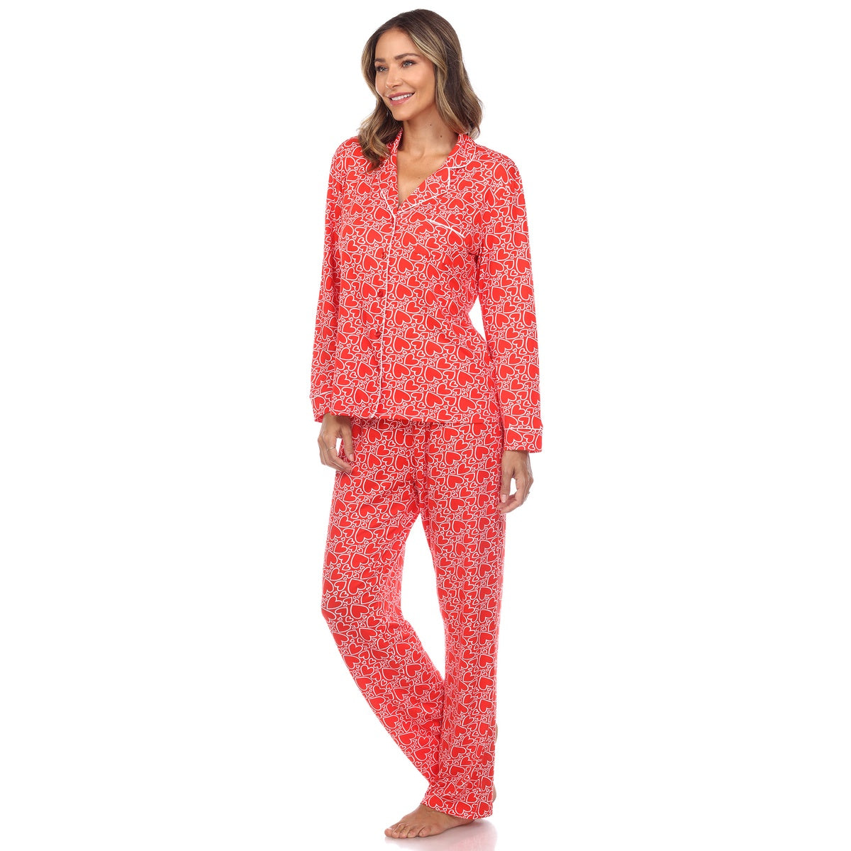  White Mark Women's Long Sleeve Heart Print Pajama Set - M - Bonton