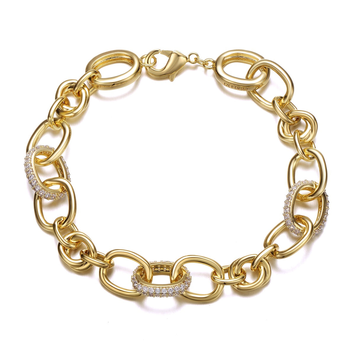  Rachel Glauber RG 14k Yellow Gold Plated With Cubic Zirconia Tubular Cable Link Love Knot Bracelet. - Clear - Bonton