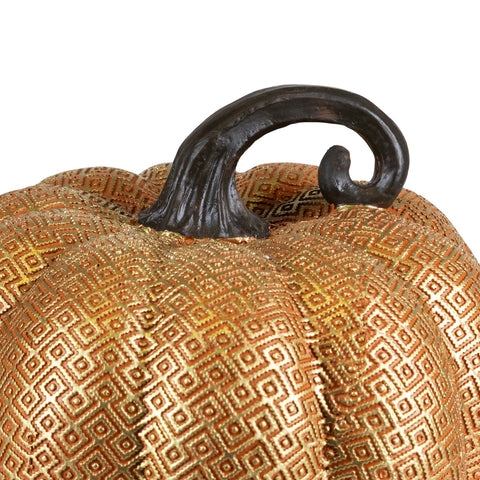 7.5" Gold and Orange Textured Greek Key Pumpkin Fall Decoration