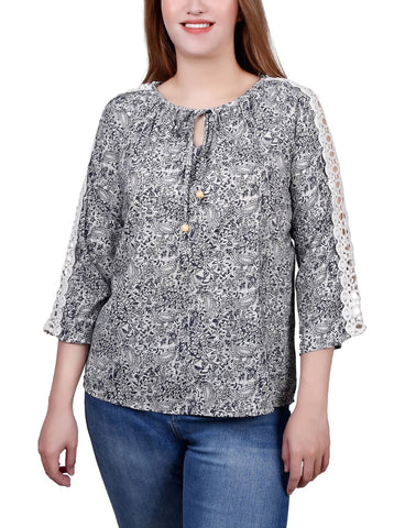 3/4 Sleeve Crochet Detail Blouse