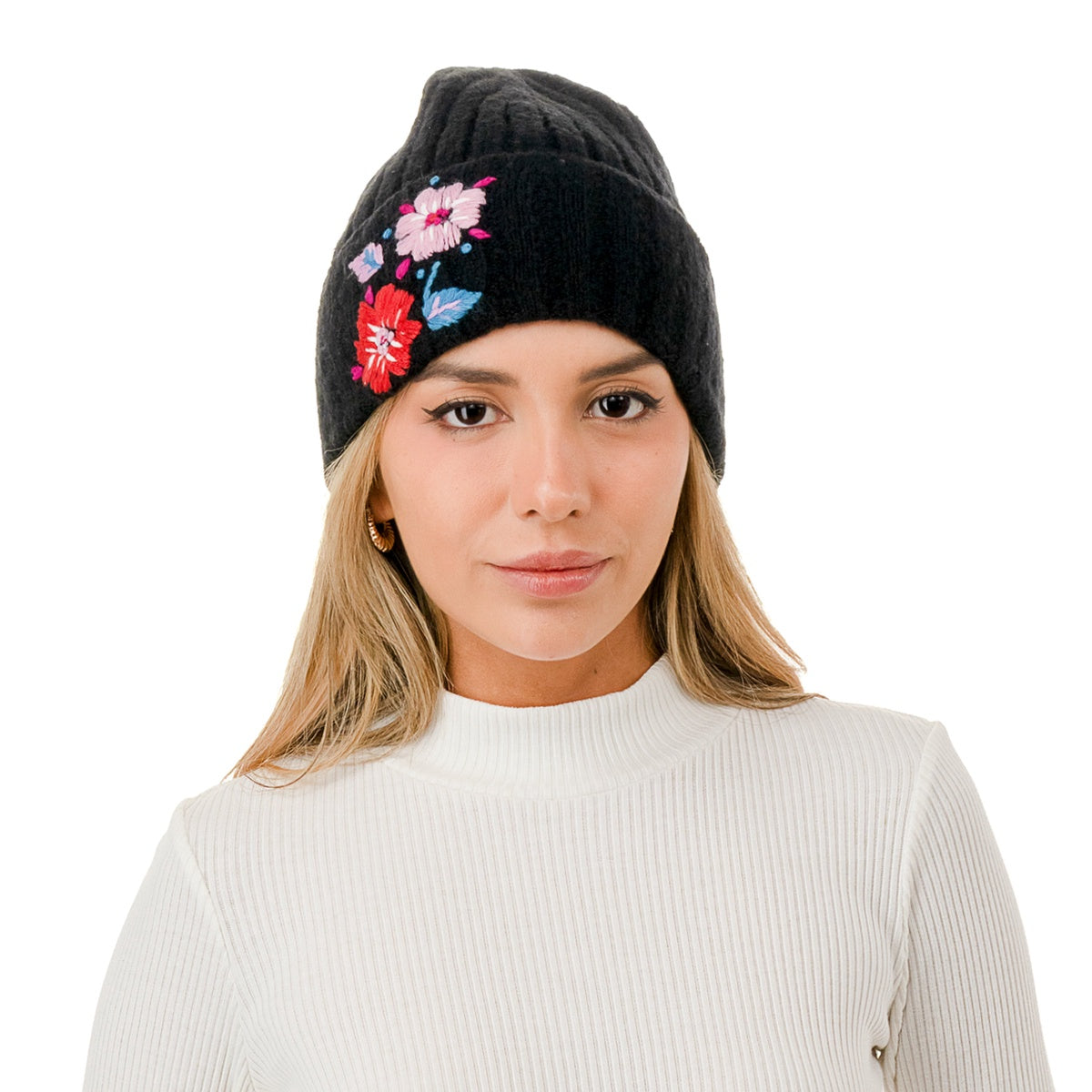  Marcus Adler Flower Embroidered Beanie - Brown - Bonton