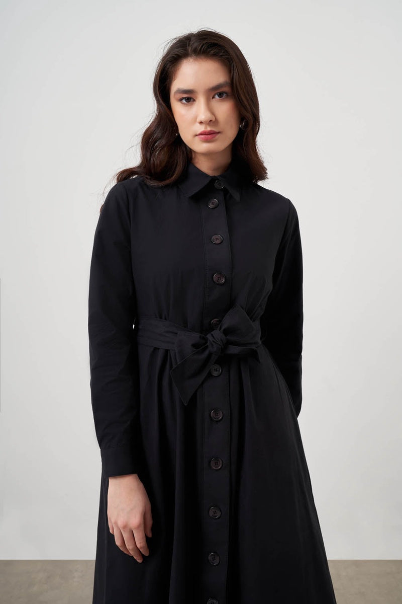  Mizalle Mizalle-Button Up Belted Black Dress - Black - Bonton