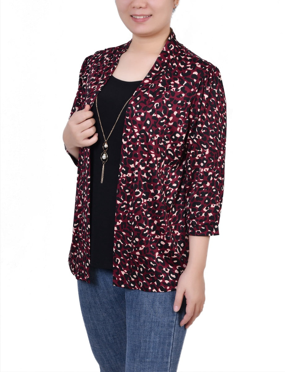  NY Collection 3/4 Sleeve Two-Fer Top - Black Gold Harlie - Bonton