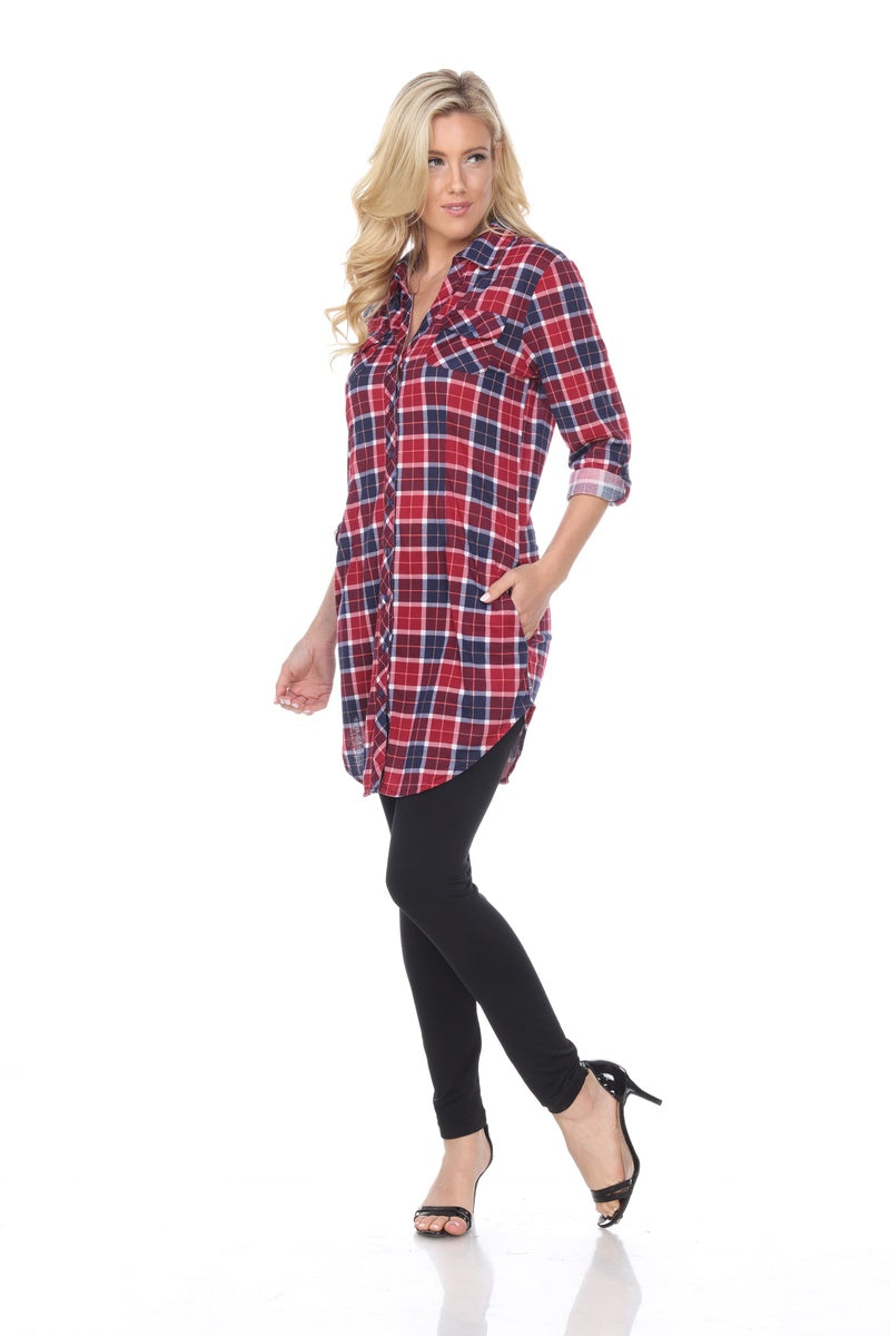  White Mark Women's Piper Stretchy Plaid Tunic Top - S - Bonton