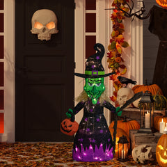 LED Lighted Witch With Broom Outdoor Halloween Decoration - 39"  - Clear Lights