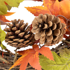 Autumn Leaves With Pine Cones and Pumpkins Fall Harvest Wreath  10-Inch  Unlit