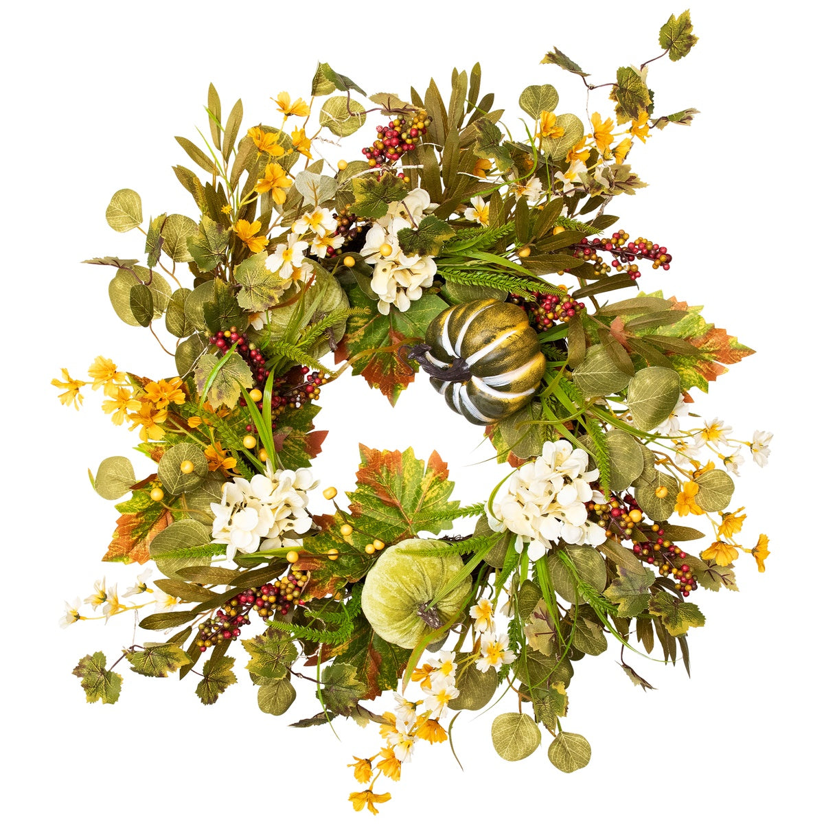  Northlight Pumpkins and Berries Artificial Fall Harvest Twig Wreath  24-Inch  Unlit - Default Title - Bonton
