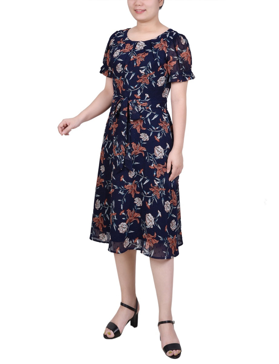  NY Collection Short Sleeve Belted Swiss Dot Dress - Mellow Rose Rectangle - Bonton