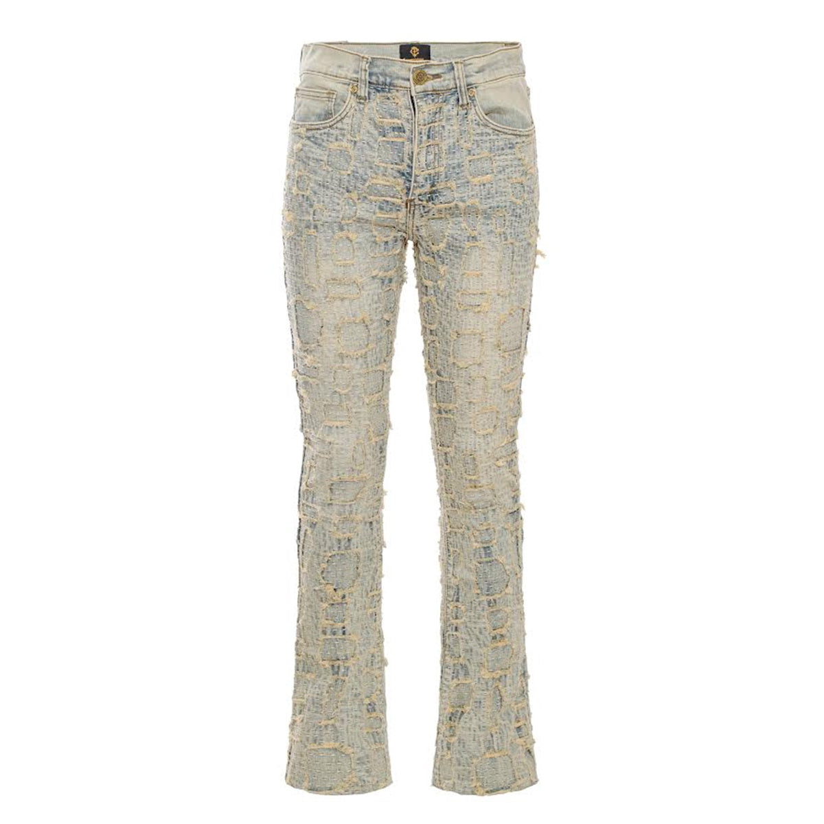  Barocco Patchwork Distressed Denim Jeans - Century Penthouse TAN - TAN - Bonton