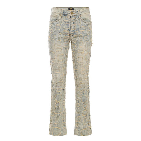 Patchwork Distressed Denim Jeans - Century Penthouse TAN