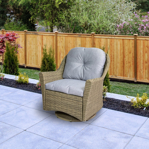 34" Gray Resin Wicker Deep Seated Glider Chair With Gray Cushions
