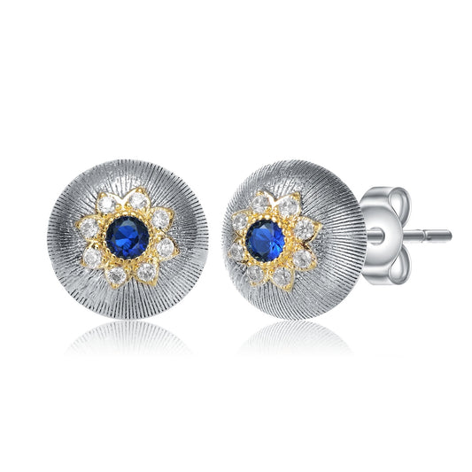 Rhodium and 14K Gold Plated Emerald Cubic Zirconia Stud Earrings