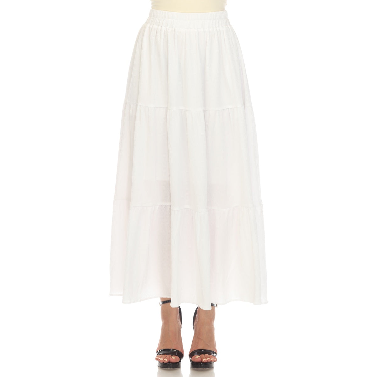  White Mark Women's Pleated Tiered Maxi Skirt - M - Bonton