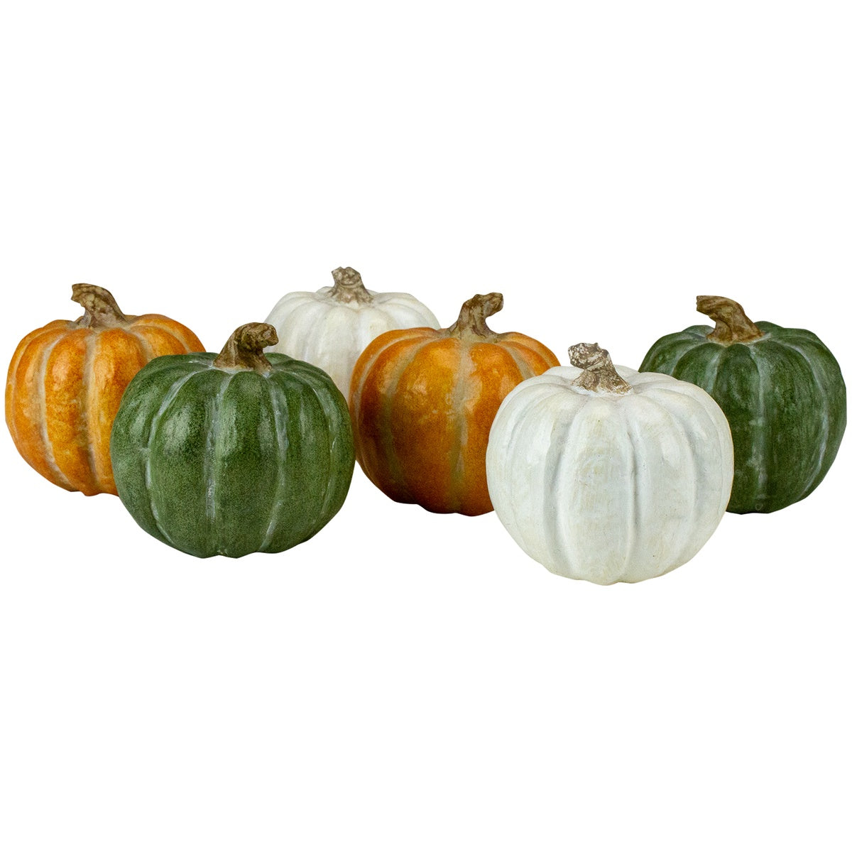  Northlight Set of 6 Boxed Green  White and Orange Thanksgiving Pumpkin Decorations - Default Title - Bonton
