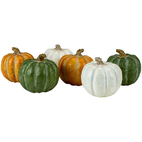 Set of 6 Boxed Green  White and Orange Thanksgiving Pumpkin Decorations