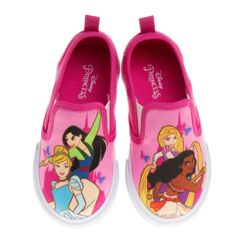 Disney Princess Girls No Lace Shoes - Disney Character Loafer Low Top SlipOn Casual Tennis Canvas Sneakers (Size 5-12 Toddler)