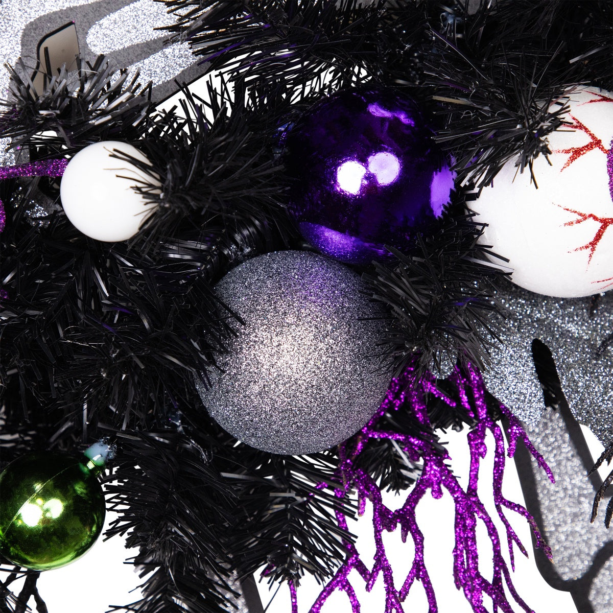  Northlight Purple and Black Spooky Skeleton Pine Halloween Wreath  24-Inch  Unlit - Default Title - Bonton