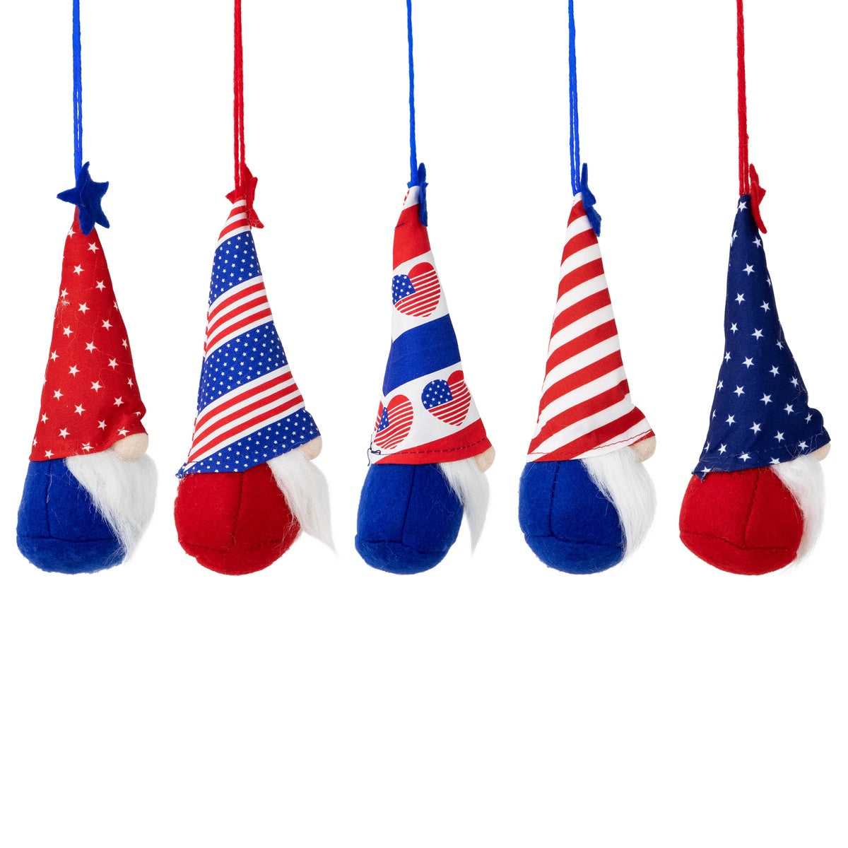  Northlight Hearts  Stars and Stripes Patriotic Gnome Ornaments - 6.5