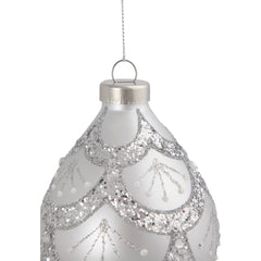 5" Silver Glitter Cosmoid Finial Glass Christmas Ornament