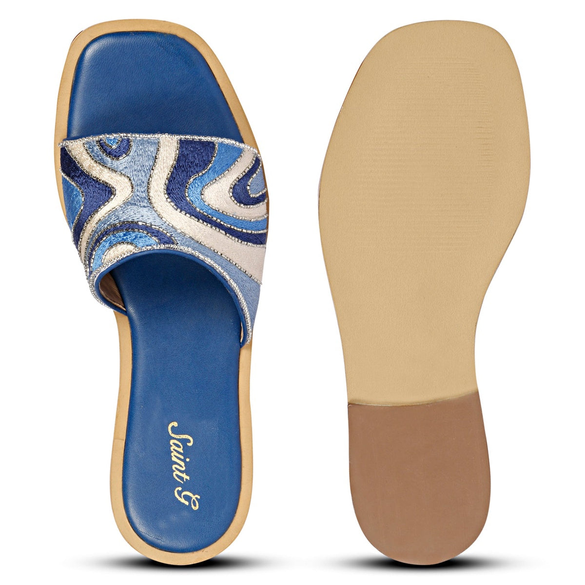  Saint G Giorgia Flat Sandals - Multi Blue - Bonton