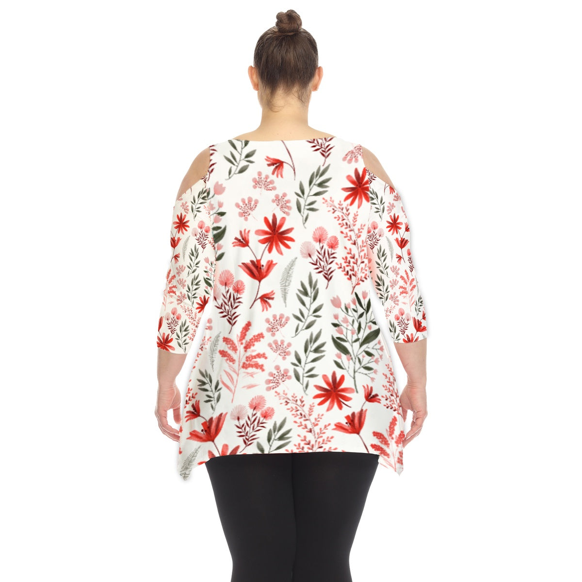  White Mark Plus Size Floral Printed Cold Shoulder Tunic - 1X - Bonton