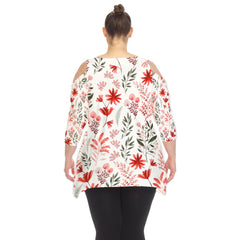 Plus Size Floral Printed Cold Shoulder Tunic