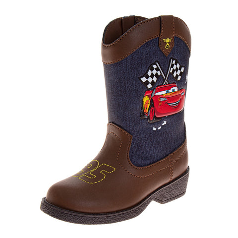 Josmo Cars Boys Cowboy Boots - Lightning McQueen Calf High Western Country Cow Boy Boot (Toddler)