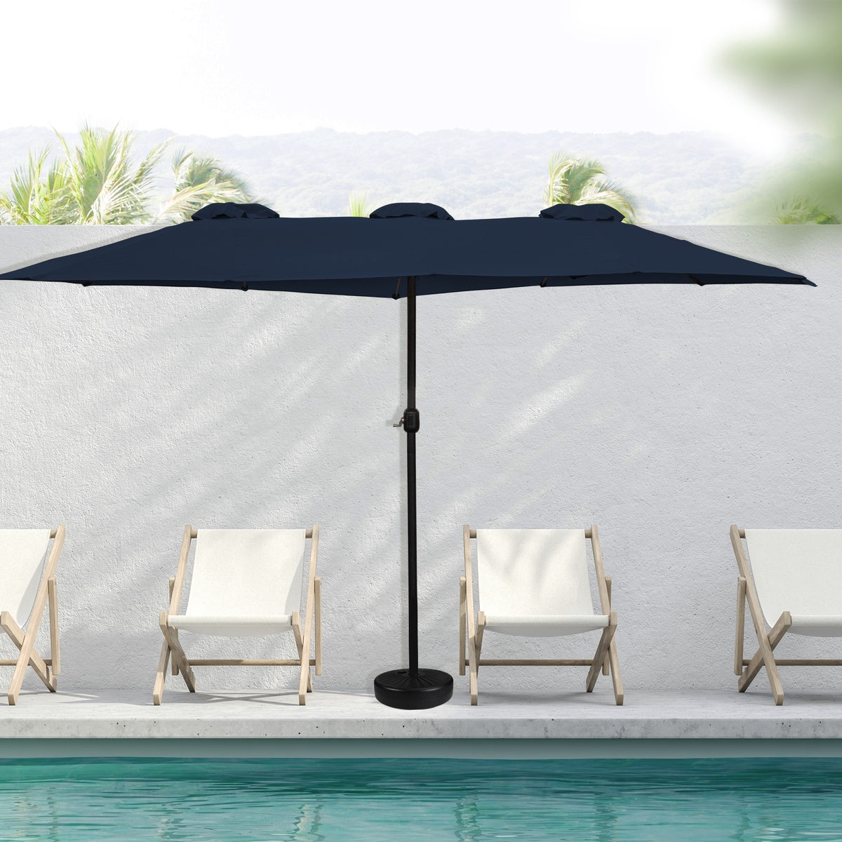  Northlight 15' Outdoor Patio Market Umbrella With Hand Crank  Navy Blue - Navy Blue - Bonton