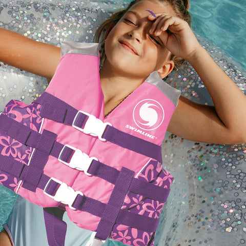 Pink and Purple Floral Swimming Pool Vest Life Jacket - Up to 90lbs