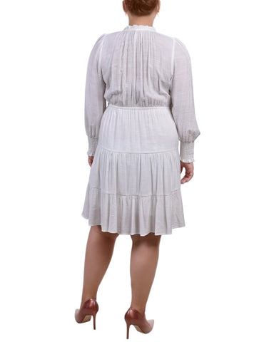 Plus Size Long Sleeve Tiered Dress With Ruffled Neck