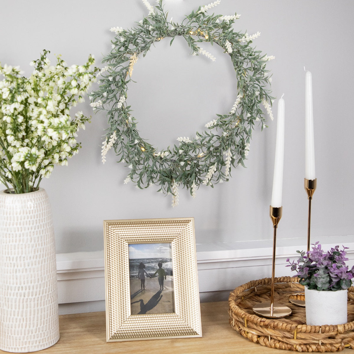  Northlight Pre-Lit Battery Operated White Lavender Spring Wreath - 16