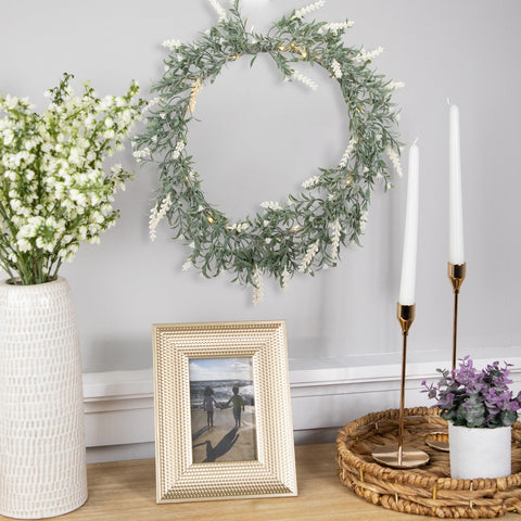 Pre-Lit Battery Operated White Lavender Spring Wreath - 16" - White LED Lights