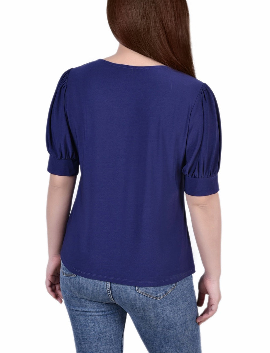  NY Collection Short Sleeve Balloon Sleeve Top With Hardware - Samoan Sun - Bonton