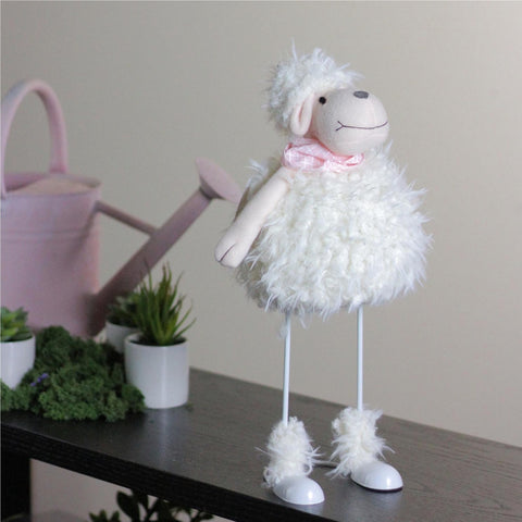 Spring Loaded Lamb With Bandanna Easter Figure - 16" - White and Pink